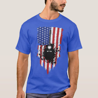 Vintage Guitar Patriotic American US Flag  T-Shirt