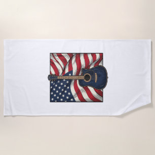 Vintage Guitar Patriotic Flag Vector Shirt Design_ Beach Towel