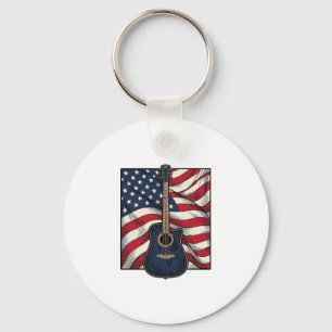 Vintage Guitar Patriotic Flag Vector Shirt Design_ Keychain