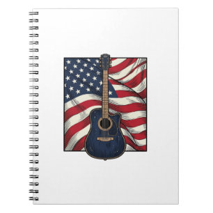 Vintage Guitar Patriotic Flag Vector Shirt Design_ Notebook