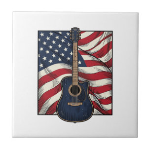 Vintage Guitar Patriotic Flag Vector Shirt Design_ Tile