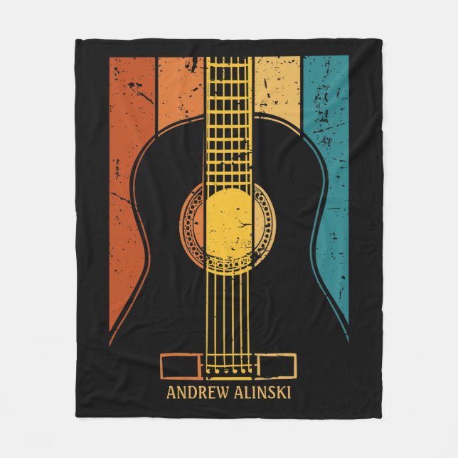 Vintage guitar personalized  fleece blanket (Front)