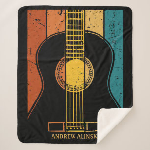 Vintage guitar personalized sherpa blanket