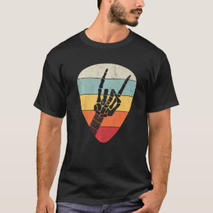 Vintage guitar pick, skeleton hand horns, cool gui T-Shirt