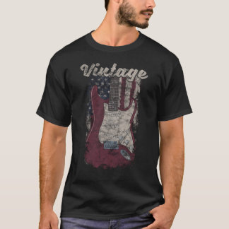 Vintage Guitar Player American Flag Guitarist Gift T-Shirt