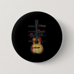 Vintage Guitar Player Roses Music Lover Retro Grap 2 Inch Round Button