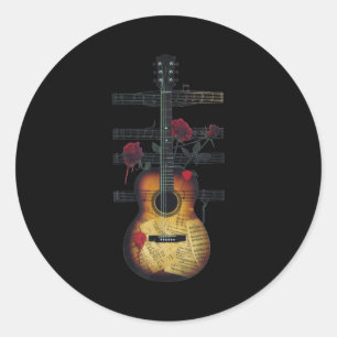 Vintage Guitar Player Roses Music Lover Retro Grap Classic Round Sticker