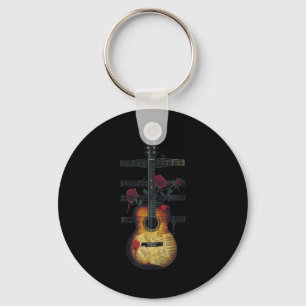 Vintage Guitar Player Roses Music Lover Retro Grap Keychain