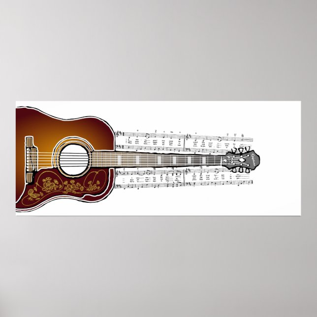 Vintage Guitar with Sheet Music  - Poster Print (Front)