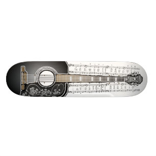 Vintage Guitar with Sheet Music  - Skateboard