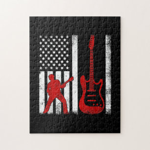 Vintage Guitarist American USA Flag Guitar Jigsaw Puzzle