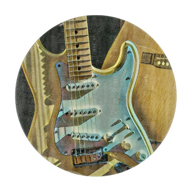Vintage guitarist birthday gift cutting board (Front)