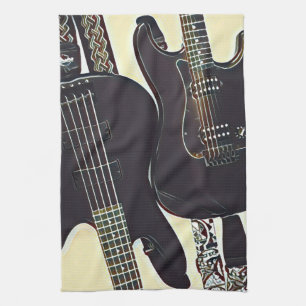 Vintage guitarist birthday gift kitchen towel