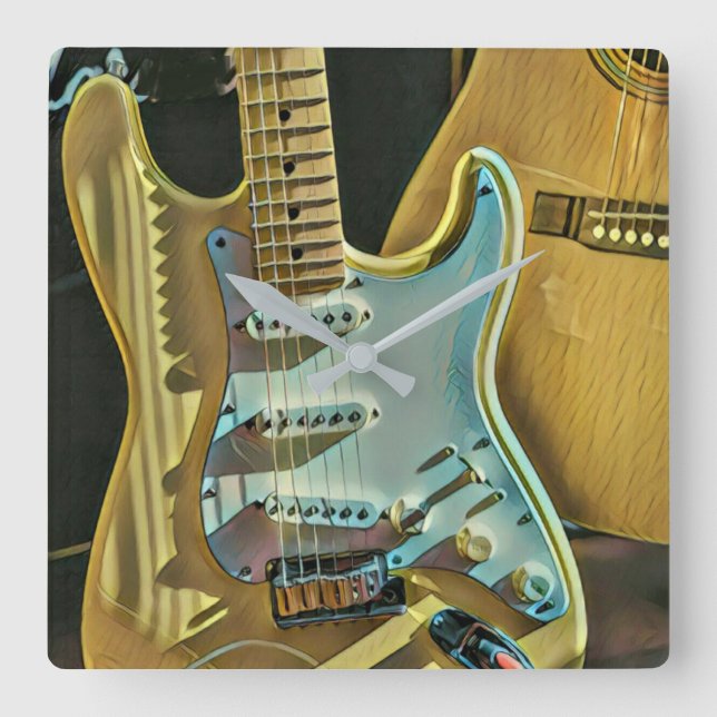 Vintage guitarist birthday gift square wall clock (Front)
