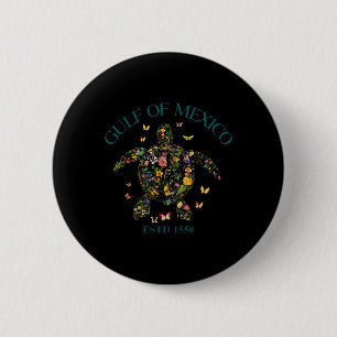 Vintage Gulf Of Mexico Est 1550 Floral Turtle 2 Inch Round Button