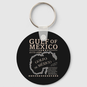 Vintage Gulf Of Mexico Map Name Origin Since 1550 Keychain