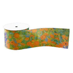 Vintage Gustav Klimt Cottage Garden Flower Art Grosgrain Ribbon