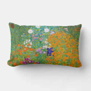 Vintage Gustav Klimt Cottage Garden Flower Art Lumbar Pillow