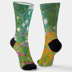 Vintage Gustav Klimt Cottage Garden Flower Art Socks