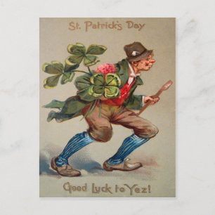 Vintage Guy Pipe Shamrock Luck St Patrick's Day Postcard