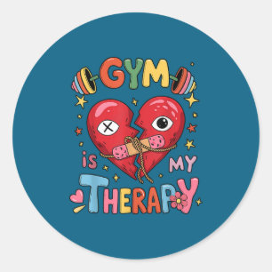Vintage Gym Is My Therapy Gym Workout Fitness Moti Classic Round Sticker