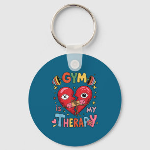 Vintage Gym Is My Therapy Gym Workout Fitness Moti Keychain