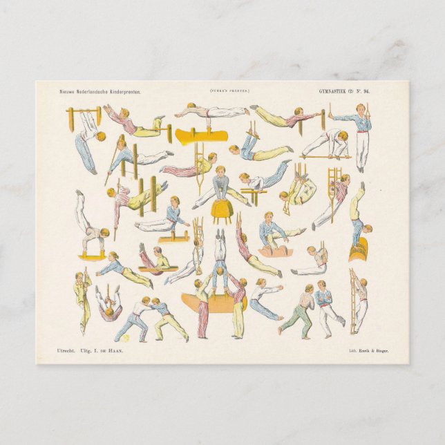 Vintage Gymnastics Diagram Postcard (Front)