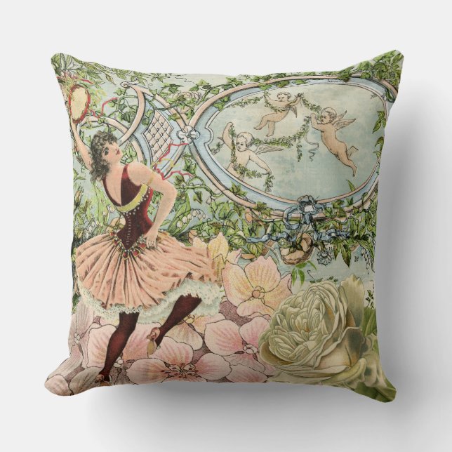 Vintage Gypsy Dancing Ephemera Throw Pillow (Front)