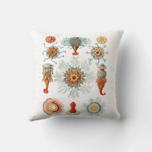 Vintage Haeckel Siphonophore Marine Life Jellyfish Throw Pillow
