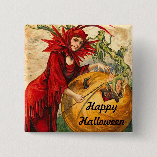 Vintage Halloween 2 Inch Square Button (Front)