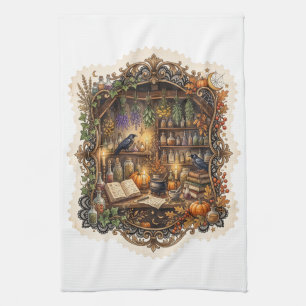 Vintage Halloween Apothecary Witch Raven Kitchen Towel