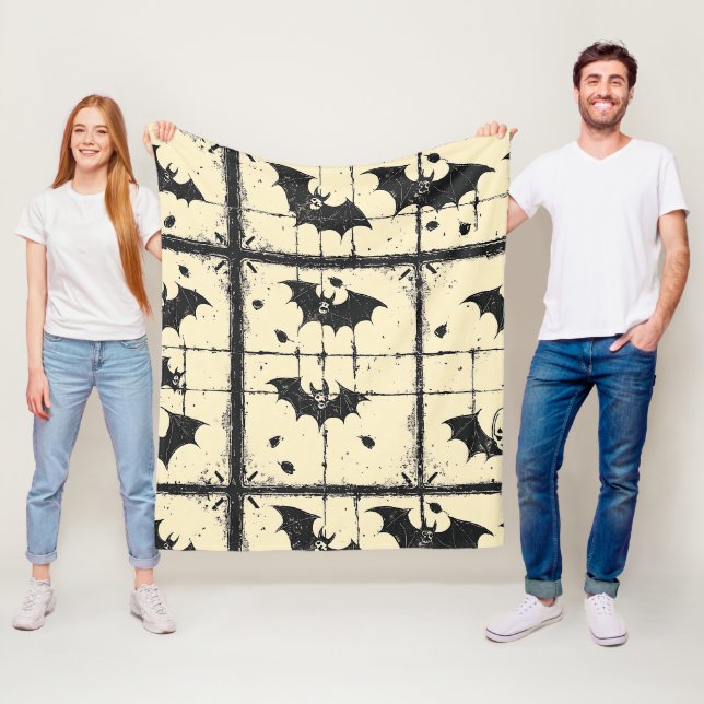 Vintage Halloween Bat Flight Pattern Fleece Blanket (In Situ)