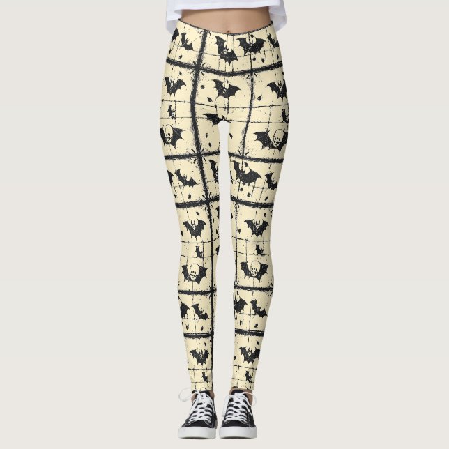 Vintage Halloween Bat Flight Pattern Leggings (Front)