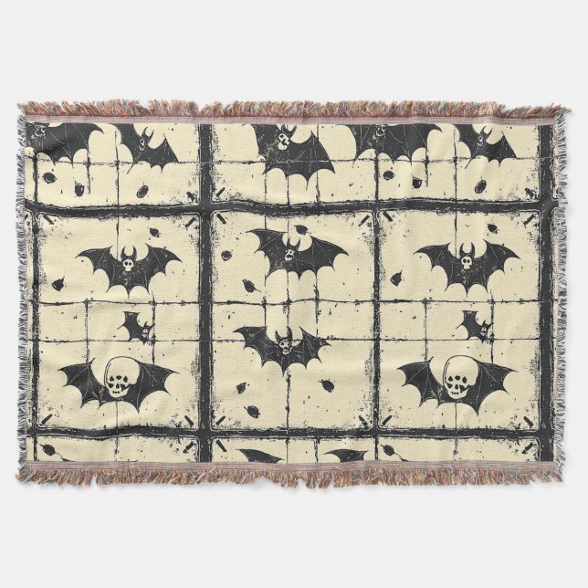Vintage Halloween Bat Flight Pattern Throw Blanket (Front)