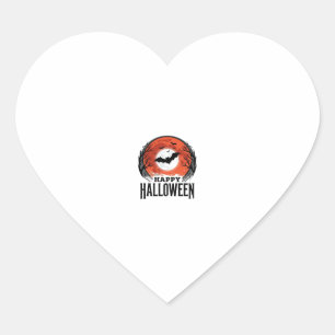 Vintage Halloween Bat Moon Engraving Design_1 Heart Sticker