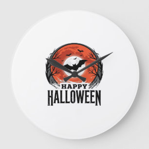 Vintage Halloween Bat Moon Engraving Design_1 Large Clock