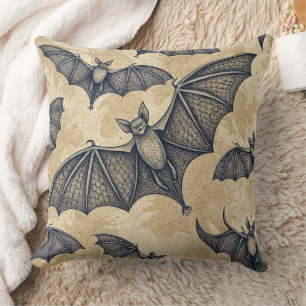 Vintage Halloween Bats Throw Pillow