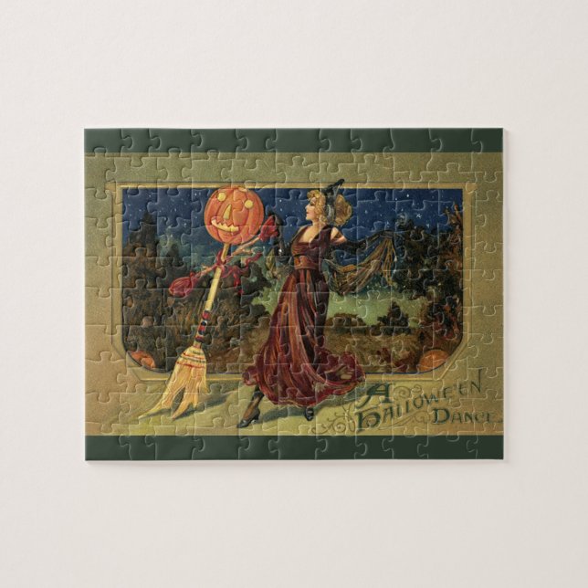 Vintage Halloween, Beautiful Dancing Witch Jigsaw Puzzle (Horizontal)