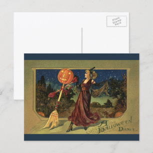 Vintage Halloween, Beautiful Dancing Witch Postcard