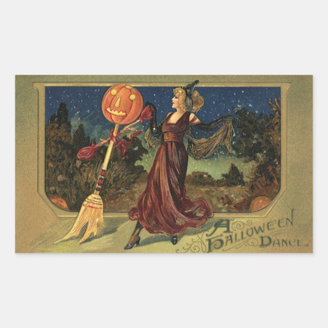 Vintage Halloween, Beautiful Dancing Witch Sticker (Front)