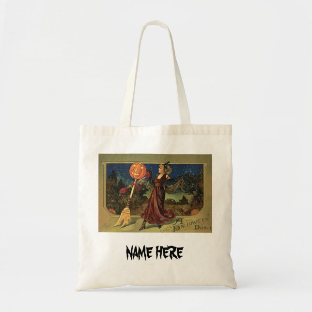 Vintage Halloween, Beautiful Dancing Witch Tote Bag (Front)