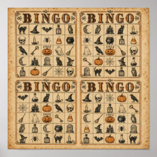 Vintage Halloween Bingo Cards Poster