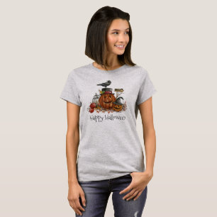 Vintage Halloween Black Bird & Pumpkins   Shirt