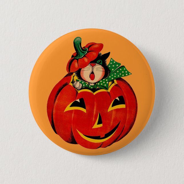 Vintage Halloween Black Cat 2 Inch Round Button (Front)