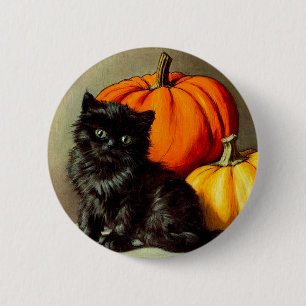 Vintage Halloween Black Cat and Pumpkins 2 Inch Round Button