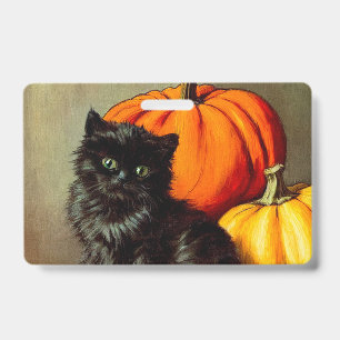Vintage Halloween Black Cat and Pumpkins Badge
