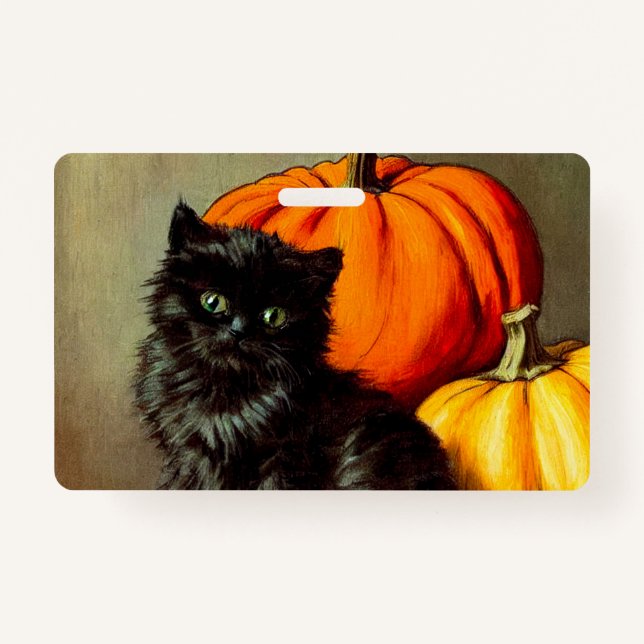 Vintage Halloween Black Cat and Pumpkins Badge (Front)