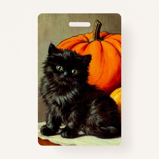 Vintage Halloween Black Cat and Pumpkins Badge (Front)