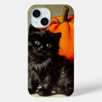 Vintage Halloween Black Cat and Pumpkins