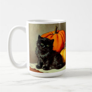 Vintage Halloween Black Cat and Pumpkins Coffee Mug